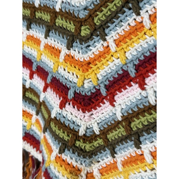 VTG Gap Kids Rainbow Hooded Poncho Fringe 90's Cotton Crochet Sz M/8 Retro - Picture 4 of 9